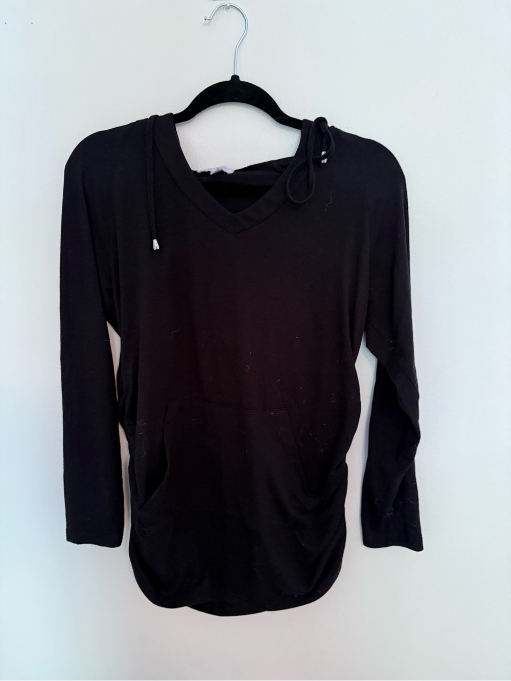 Black V-Neck Lightweight Maternity Hoodie Tunic